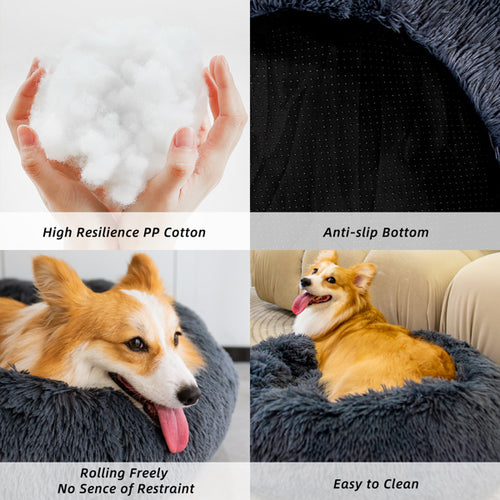 Calming Fluffy Donut Bed for Dogs and Cats - photo 2